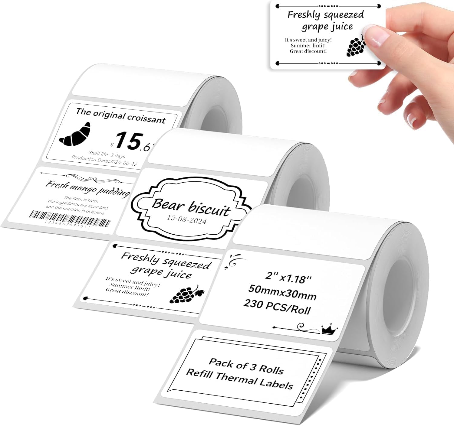 NIIMBOT Thermal Label Maker Paper 50×30 mm 230 Labels/Roll White 3Packs,